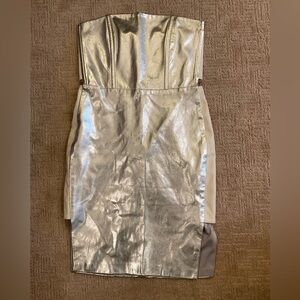 🌟⚡️Mason Silver Metallic Strapless 100% Lambskin Mini Dress Size 8 Made in USA